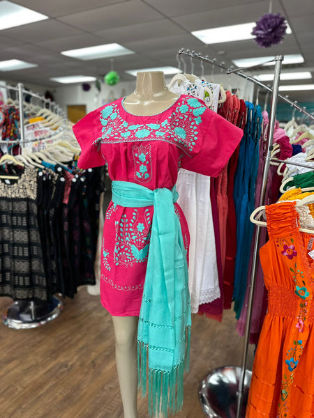 Puebla Dress Hot Pink & Mint