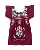 Maroon White Mexican Puebla Dress for Girls - Cielito Lindo