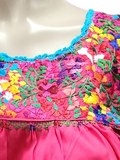 San Antonino Mexican Gala Blouse with Silk Embroidery Hot Pink