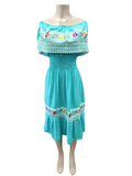 Mexican Campesina Midi Dress Mint