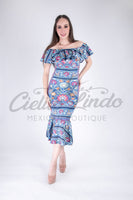 Mexican Fiesta Printed Maxi Dress Blue