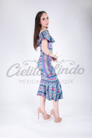Mexican Fiesta Printed Maxi Dress Blue
