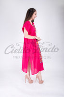 Mexican Huipil Kaftan Dress Hot Pink