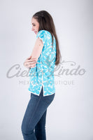 Jalapa Blouse White and Teal