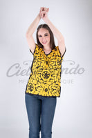 Jalapa Black Top with Gold Embroidery