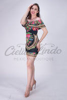 Mexican Patria Printed Dress Black - Cielito Lindo