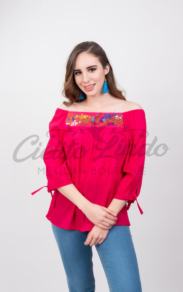 Mexican Embroidered Blouse Cozumel Hot Pink - Cielito Lindo
