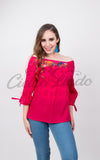 Mexican Embroidered Blouse Cozumel Hot Pink