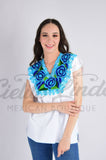 Mexican Zina Top White with Blue Flowers - Cielito Lindo