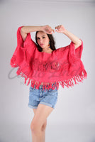 Tulum Raw Frayed Poncho Pink Coral