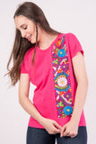 Mexican Embroidered T-Shirt Floral Hot Pink - Cielito Lindo