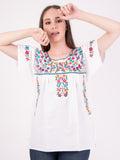 Mexican Chapala Manta Embroidered Blouse White