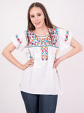 Mexican Chapala Manta Embroidered Blouse White