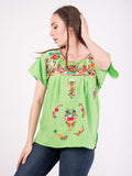 Mexican Tehuacan Full Embroidered Blouse Lime Green - Cielito Lindo