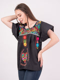 Mexican Tehuacan Full Embroidered Blouse Black - Cielito Lindo