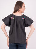 Mexican Tehuacan Full Embroidered Blouse Black - Cielito Lindo