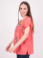 Mexican Tehuacan Full Embroidered Blouse Coral - Cielito Lindo