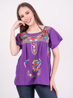 Mexican Tehuacan Full Embroidered Blouse Purple - Cielito Lindo