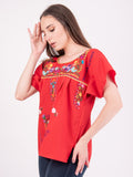 Mexican Tehuacan Full Embroidered Blouse Red - Cielito Lindo