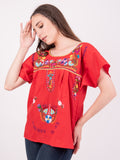 Mexican Tehuacan Full Embroidered Blouse Red - Cielito Lindo