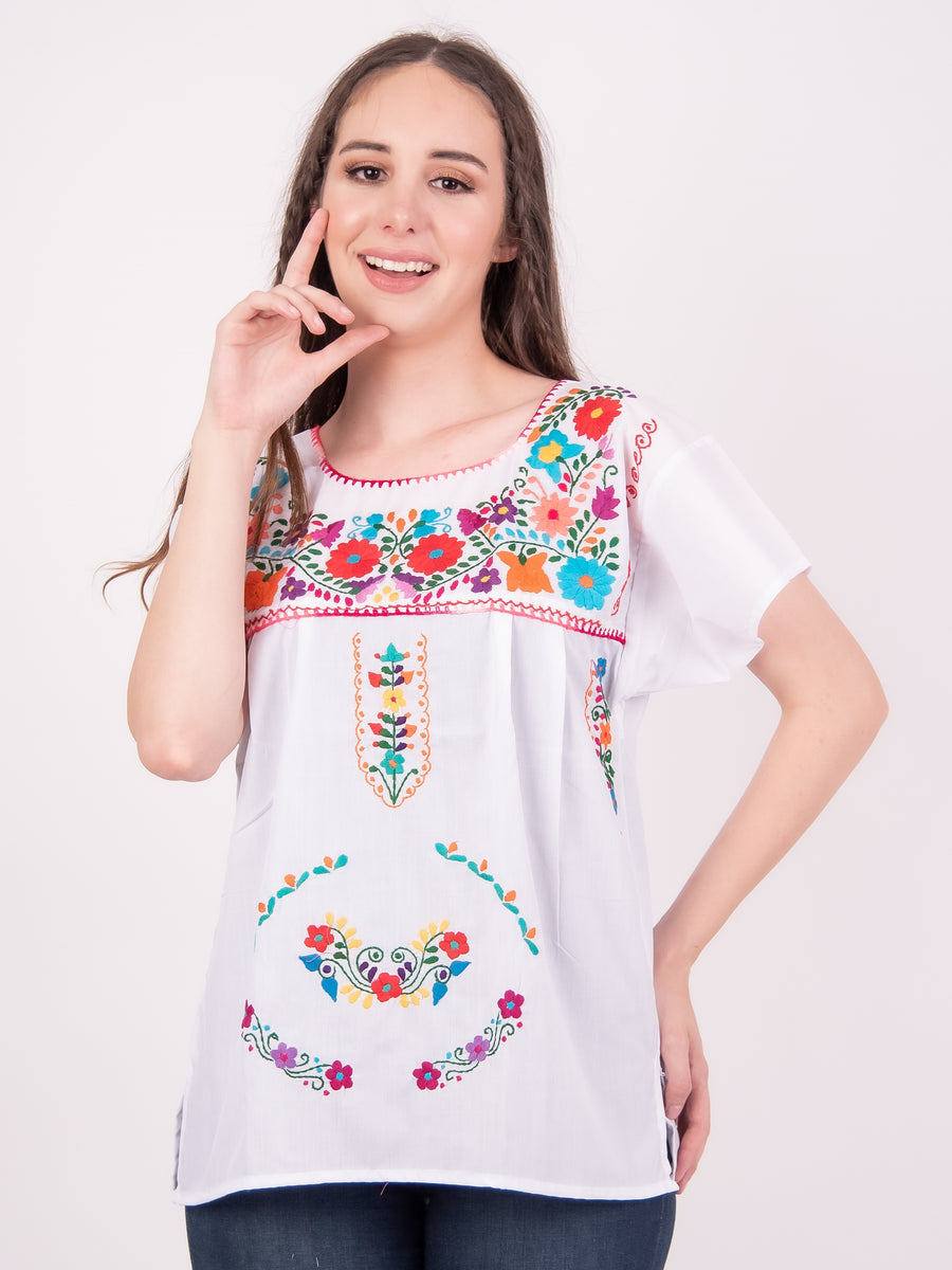 Mexican Tehuacan Full Embroidered Blouse White – Cielito Lindo