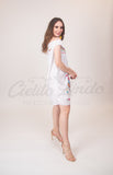 Mexican Floral Embroidered Off the Shoulder Dress Evelia White - Cielito Lindo