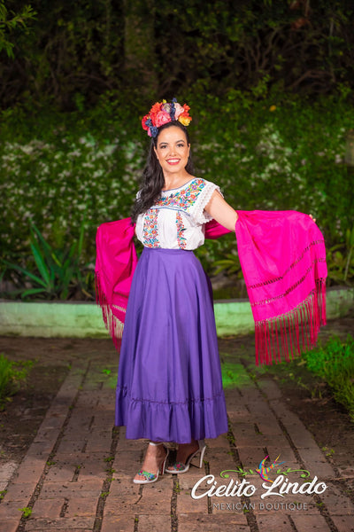 Mexican Folklorico Long Skirt Purple