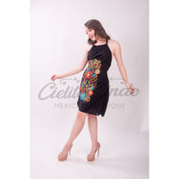 Ximena Mexican Halter Black/Multicolor Dress
