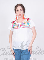 Mexican Tehuacan Embroidered Blouse White - Cielito Lindo