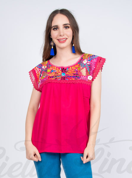 Blouses Small Yaritza Mexican Blouse Hot Pink