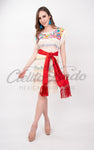 Dress Large Oaxaca Beige Midi Loomed Dress with Multicolor Embroidery