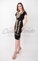 Dress Mexican Embroidered Mini Dress Black and Rose Gold