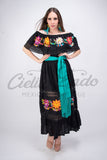 Mexican Luxury Campesino Maxi Dress Black - Cielito Lindo