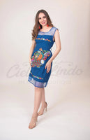 Dress Teresa Embroidered Mexican Dress Royal Blue