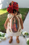 Girls Dress 0-3 Months Mexican Printed Lady of Guadalupe Girls Dress and Headband Set