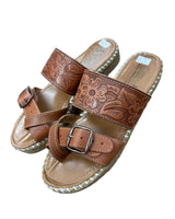 Camel Leather Espadrille Style Sandals