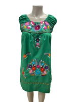 Mexican Floral Embroidered Off the Shoulder Dress Evelia Green