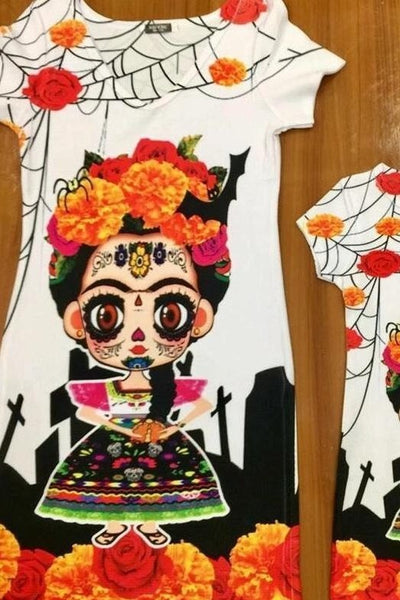 Mexican Printed Dress Bodycon Day of the Dead Frida - Cielito Lindo