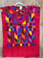 Mexican Handmade Embroidered Milpa Top Red