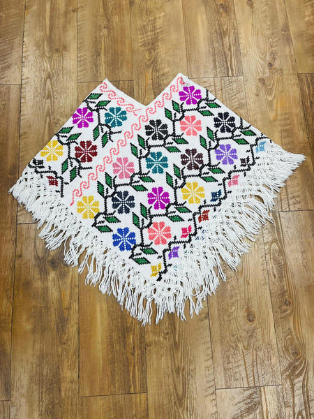 Mexican Floral Poncho White