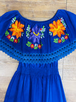 Mexican Luxury Campesino Fino Maxi Dress Royal Blue