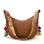 Shoulder Bag with Floral Embroidery Brown