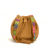Hobo Leather Bag with Floral Embroidery Mustard
