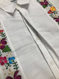 Men’s White Linen Short Sleeve Guayabera with Floral Embroidery