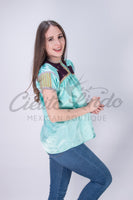 Mexican Blue Sateen Top Chamula