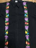 Men’s Black Linen Guayabera with Floral Embroidery