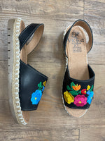 Black Leather Embroidered Sandals