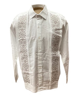 White Linen Guayabera with Gold Embroidery Long Sleeve