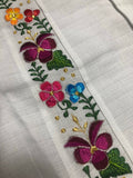 Men’s White Linen Short Sleeve Guayabera with Floral Embroidery