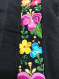 Mexican Boys Black Linen Short Sleeve Guayabera with Floral Embroidery